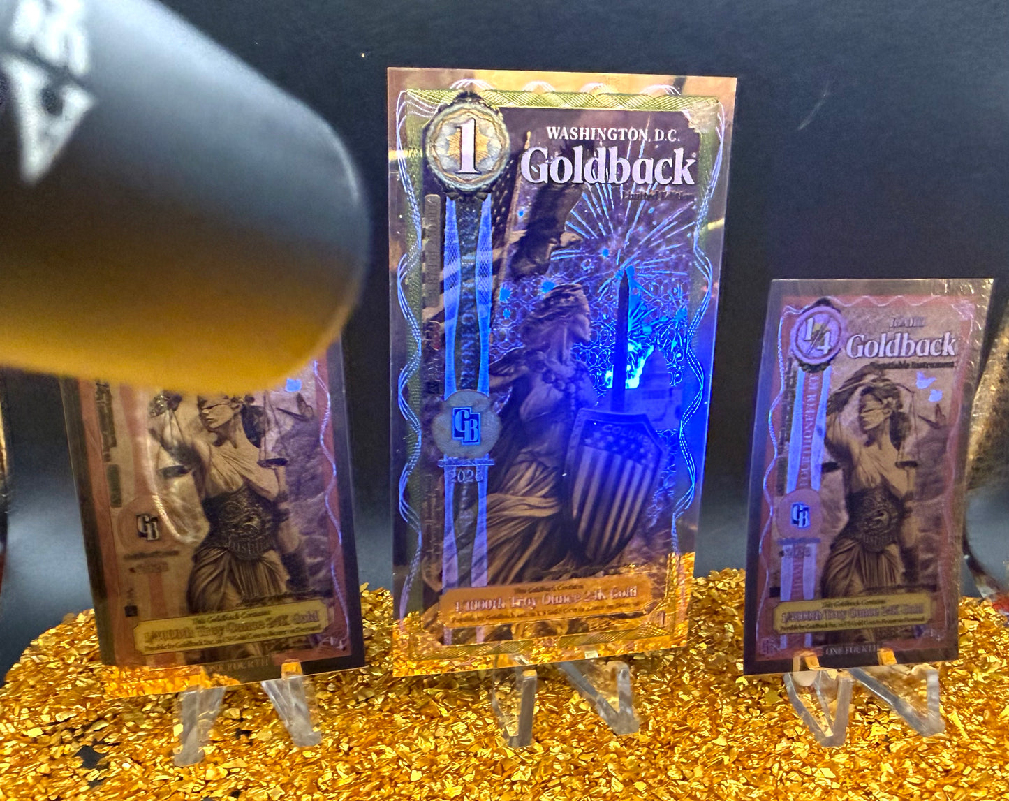 1/666 OZT 24K 1x1 WASHINGTON DC 2 x 1/4 IDAHO GOLDBACK AURUM NOTE ALPHA UV LIGHT