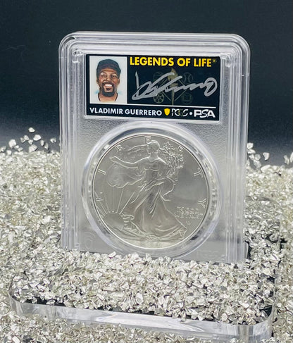 2024 $1 American Silver Eagle PCGS MS70 FDOI Legends of Life MLB Hall of Fame Vladimir Guerrero Signed Label Mint Condition (Rare 1 of 15)