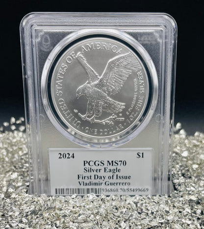 2024 $1 American Silver Eagle PCGS MS70 FDOI Legends of Life MLB Hall of Fame Vladimir Guerrero Signed Label Mint Condition (Rare 1 of 15)