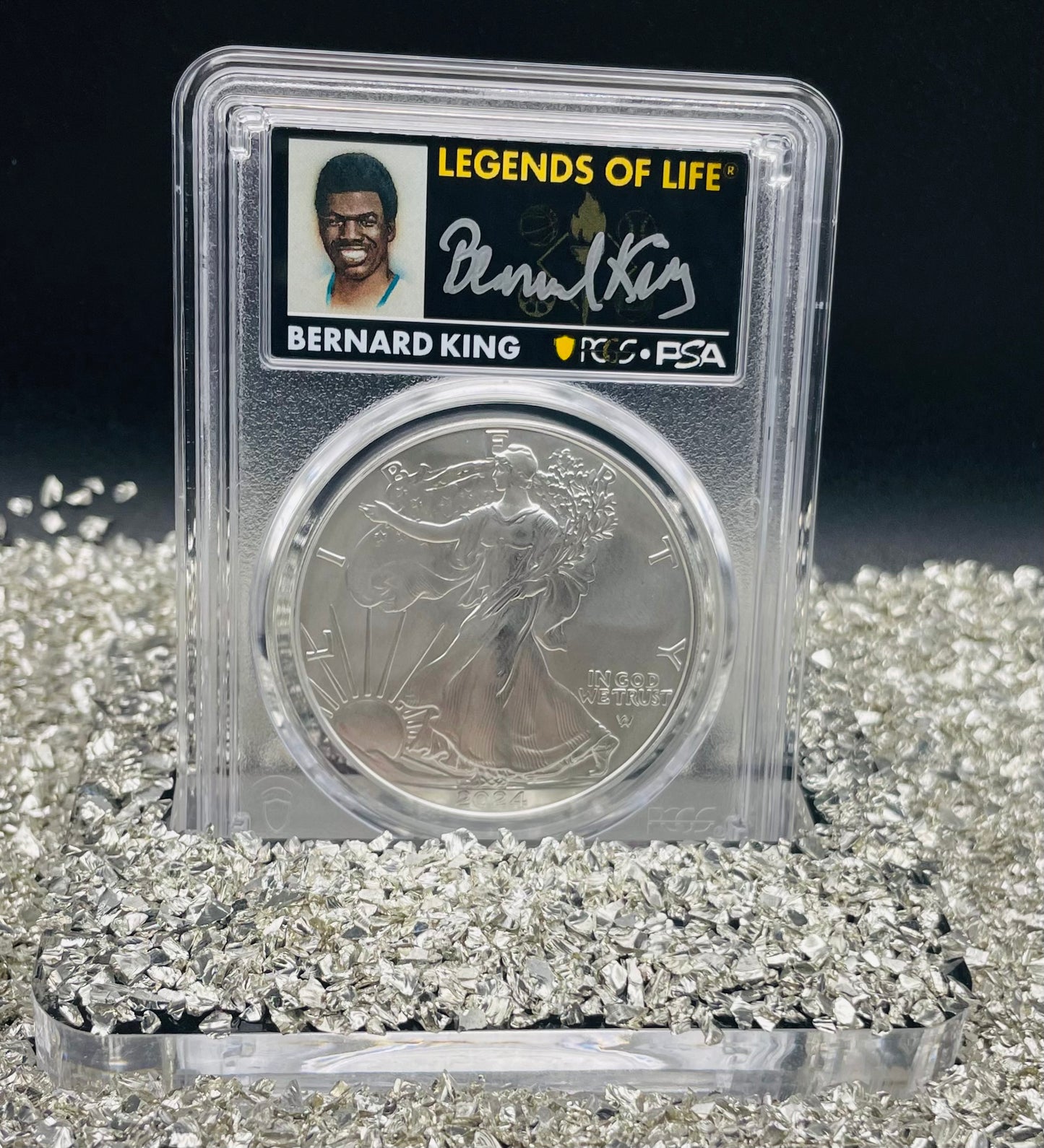 2024 $1 American Silver Eagle PCGS MS70 FDOI Legends of Life NBA Hall of Fame Bernard King Signed Label Mint Condition (Rare 1 of 15)