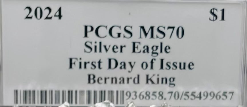 2024 $1 American Silver Eagle PCGS MS70 FDOI Legends of Life NBA Hall of Fame Bernard King Signed Label Mint Condition (Rare 1 of 15)