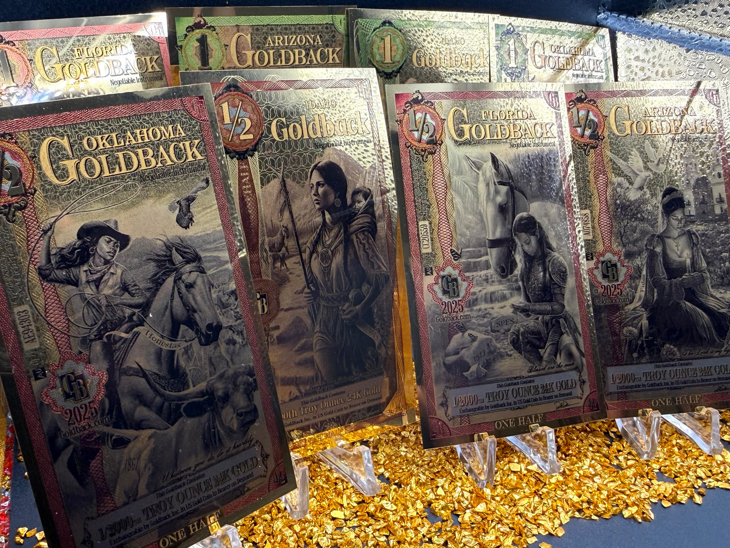 1/138 OZT 24K WASHINGTON DC, ARIZONA, FLORIDA, OKLAHOMA, IDAHO AURUM NOTES ALPHA + SLEEVE + UV LIGHT