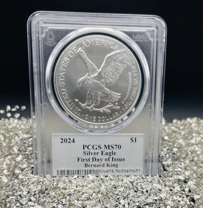 2024 $1 American Silver Eagle PCGS MS70 FDOI Legends of Life NBA Hall of Fame Bernard King Signed Label Mint Condition (Rare 1 of 15)
