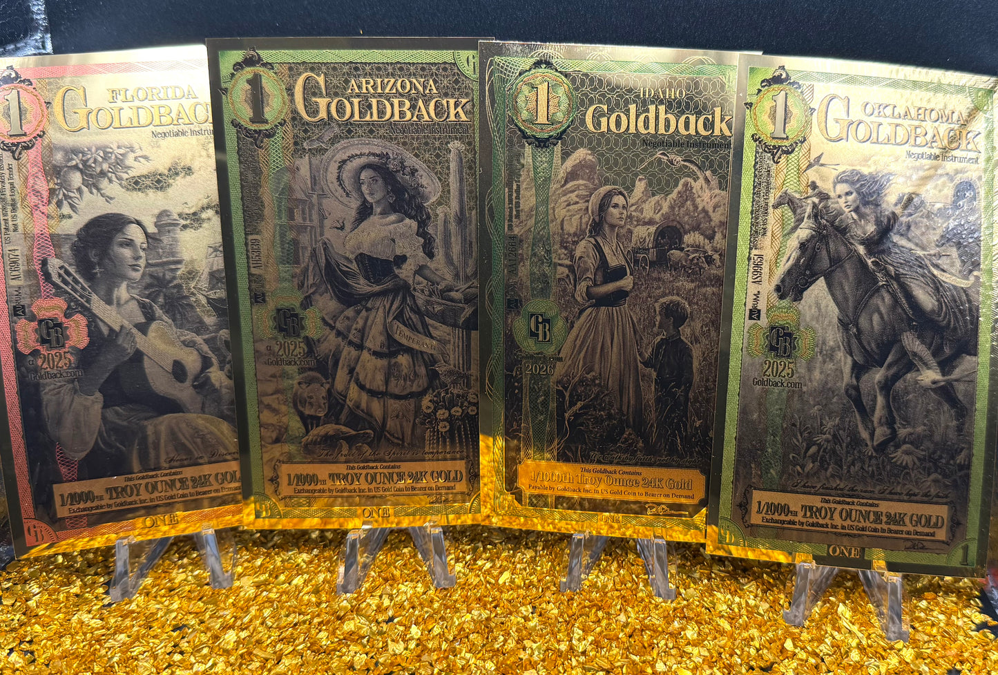 1/138 OZT 24K WASHINGTON DC, ARIZONA, FLORIDA, OKLAHOMA, IDAHO AURUM NOTES ALPHA + SLEEVE + UV LIGHT