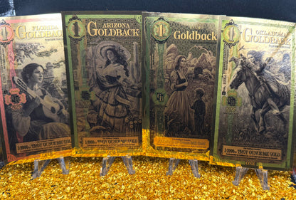 1/138 OZT 24K WASHINGTON DC, ARIZONA, FLORIDA, OKLAHOMA, IDAHO AURUM NOTES ALPHA + SLEEVE + UV LIGHT