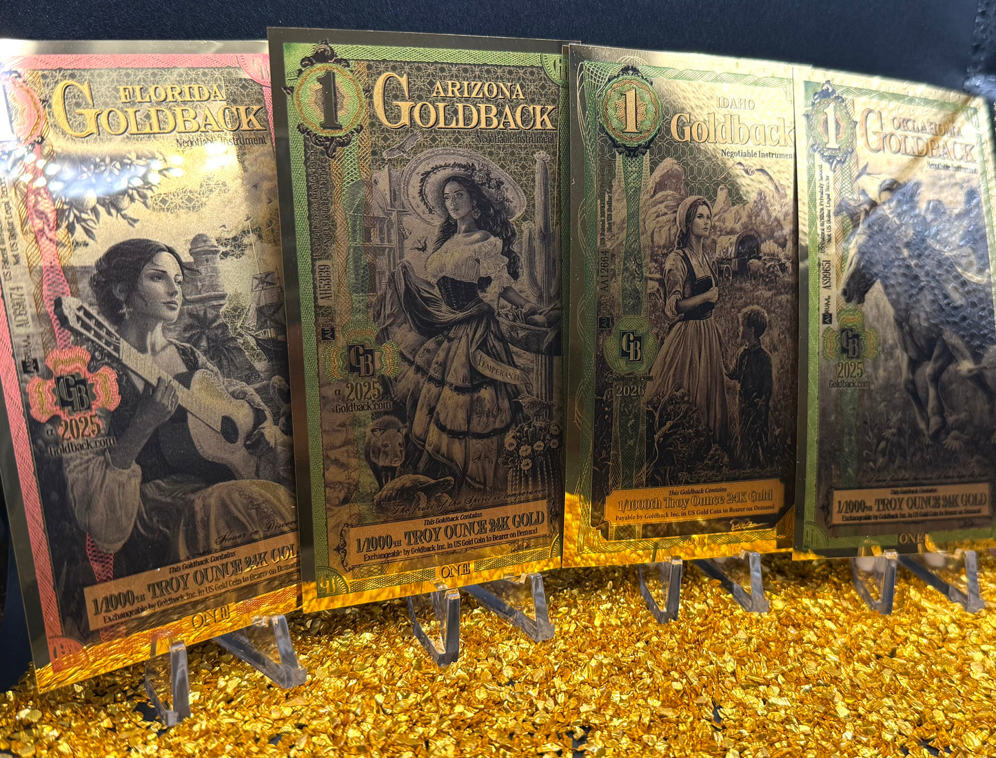 1/138 OZT 24K WASHINGTON DC, ARIZONA, FLORIDA, OKLAHOMA, IDAHO AURUM NOTES ALPHA + SLEEVE + UV LIGHT