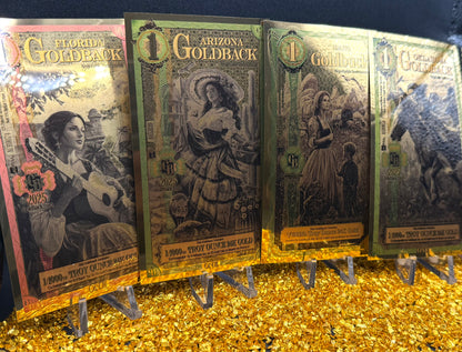 1/138 OZT 24K WASHINGTON DC, ARIZONA, FLORIDA, OKLAHOMA, IDAHO AURUM NOTES ALPHA + SLEEVE + UV LIGHT