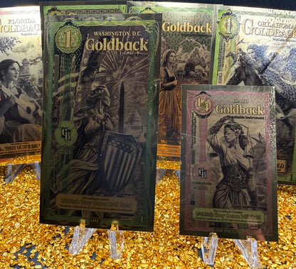 1/138 OZT 24K WASHINGTON DC, ARIZONA, FLORIDA, OKLAHOMA, IDAHO AURUM NOTES ALPHA + SLEEVE + UV LIGHT