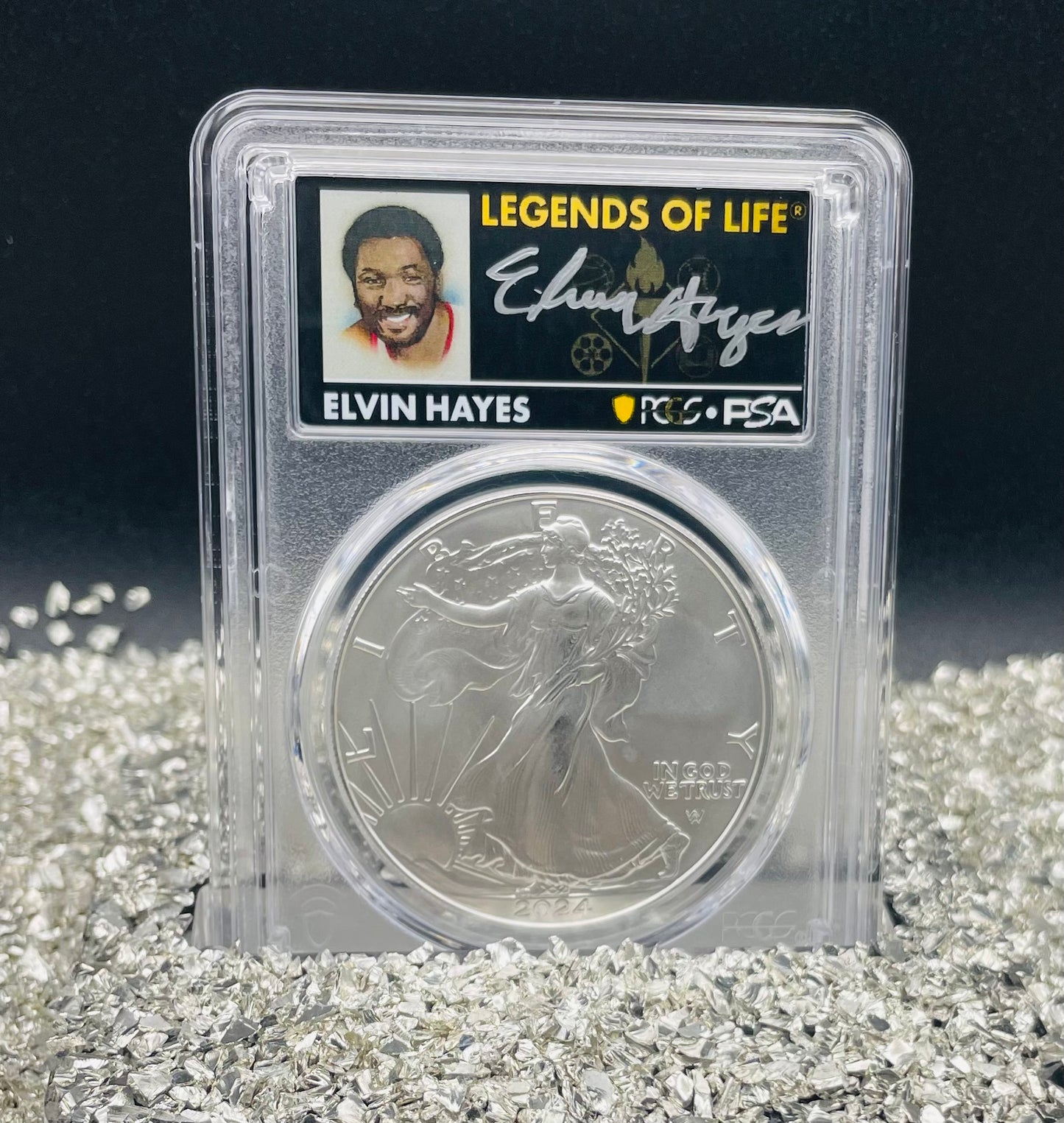 2024 $1 American Silver Eagle PCGS MS70 FDOI Legends of Life NBA Hall of Fame Elvin Hayes Signed Label (Rare 1 of 15)