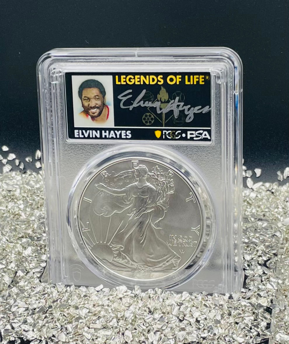 2024 $1 American Silver Eagle PCGS MS70 FDOI Legends of Life NBA Hall of Fame Elvin Hayes Signed Label (Rare 1 of 15)
