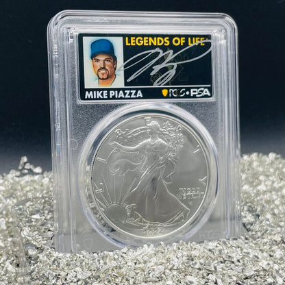 2024 $1 American Silver Eagle PCGS MS70 FDOI Legends of Life MLB Hall of Fame Mike Piazza Signed Label Mint Condition (Rare 1 of 15)