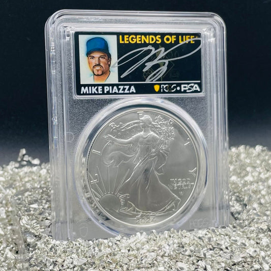 2024 $1 American Silver Eagle PCGS MS70 FDOI Legends of Life MLB Hall of Fame Mike Piazza Signed Label Mint Condition (Rare 1 of 15)
