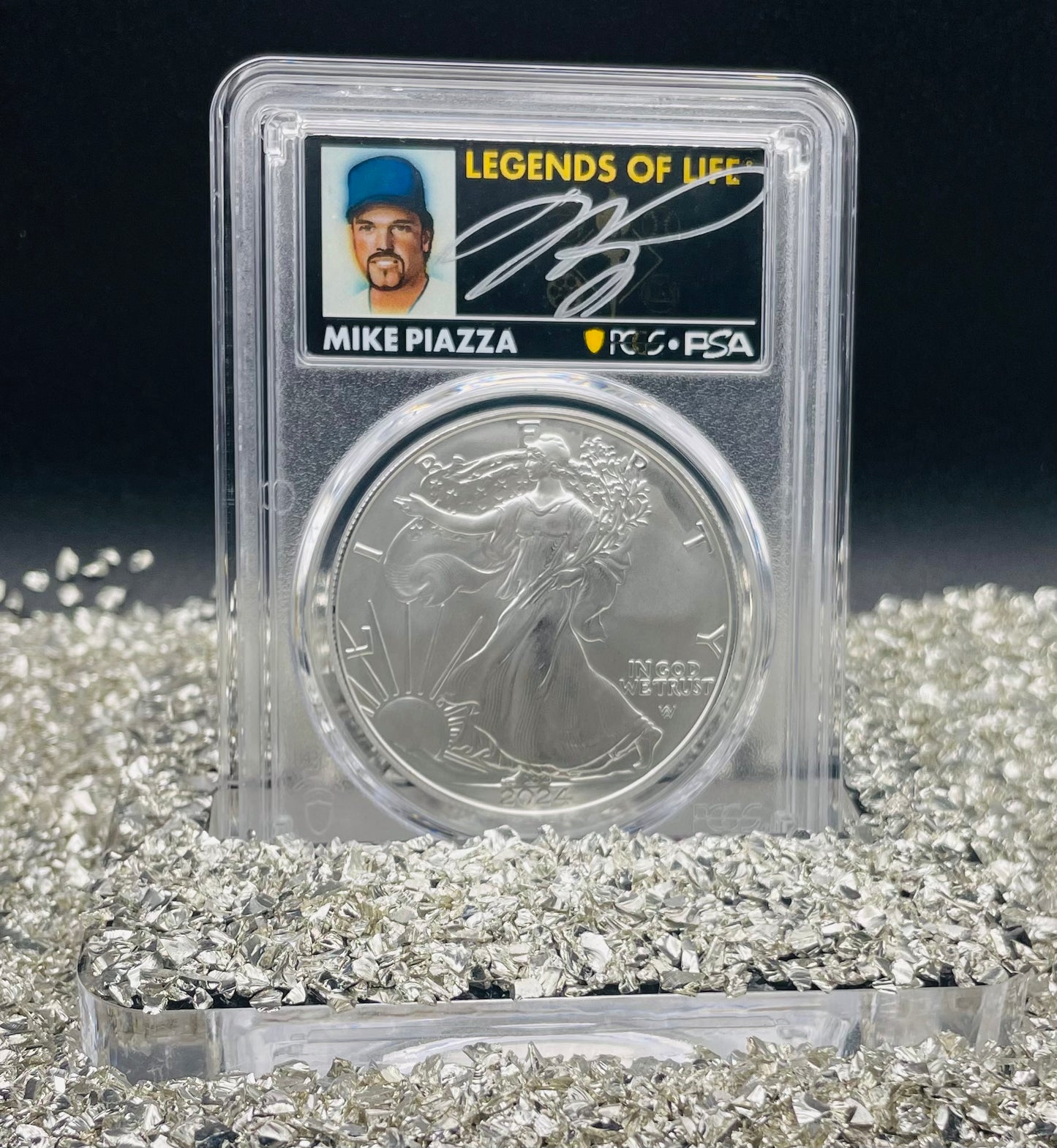 2024 $1 American Silver Eagle PCGS MS70 FDOI Legends of Life MLB Hall of Fame Mike Piazza Signed Label Mint Condition (Rare 1 of 15)