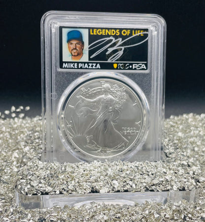 2024 $1 American Silver Eagle PCGS MS70 FDOI Legends of Life MLB Hall of Fame Mike Piazza Signed Label Mint Condition (Rare 1 of 15)