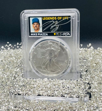2024 $1 American Silver Eagle PCGS MS70 FDOI Legends of Life MLB Hall of Fame Mike Piazza Signed Label Mint Condition (Rare 1 of 15)