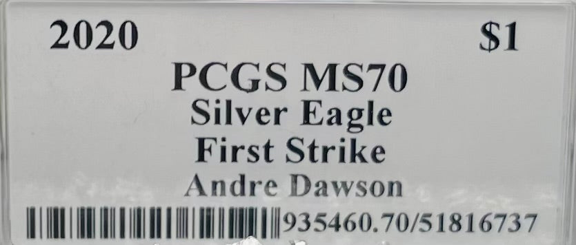 2020 $1 American Silver Eagle PCGS MS70 First Strike Legends of Life MLB Hall of Fame Andre Dawson Signed Label Mint Condition (1 of 35)