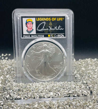 2024 $1 American Silver Eagle PCGS MS70 FDOI Legends of Life MLB Hall of Fame Paul Molitor Signed Label Mint Condition (Rare 1 of 15)