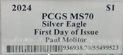 2024 $1 American Silver Eagle PCGS MS70 FDOI Legends of Life MLB Hall of Fame Paul Molitor Signed Label Mint Condition (Rare 1 of 15)