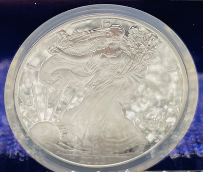 Proof 2003 (W) $1 American Silver Eagle NGC PF69 Trader Bea Private Issue Purple Foil New Holder Rare