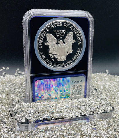 Proof 2003 (W) $1 American Silver Eagle NGC PF69 Trader Bea Private Issue Purple Foil New Holder Rare