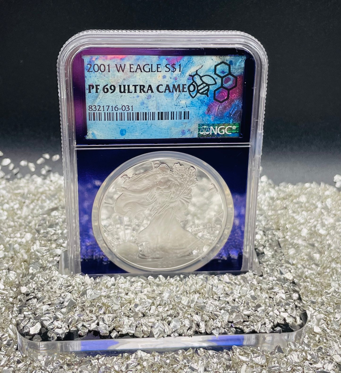 Proof 2001 (W) $1 American Silver Eagle NGC PF69 Trader Bea Private Issue Purple Foil Mint Condition Rare