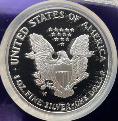 Proof 2003 (W) $1 American Silver Eagle NGC PF69 Trader Bea Private Issue Purple Foil Holder Rare