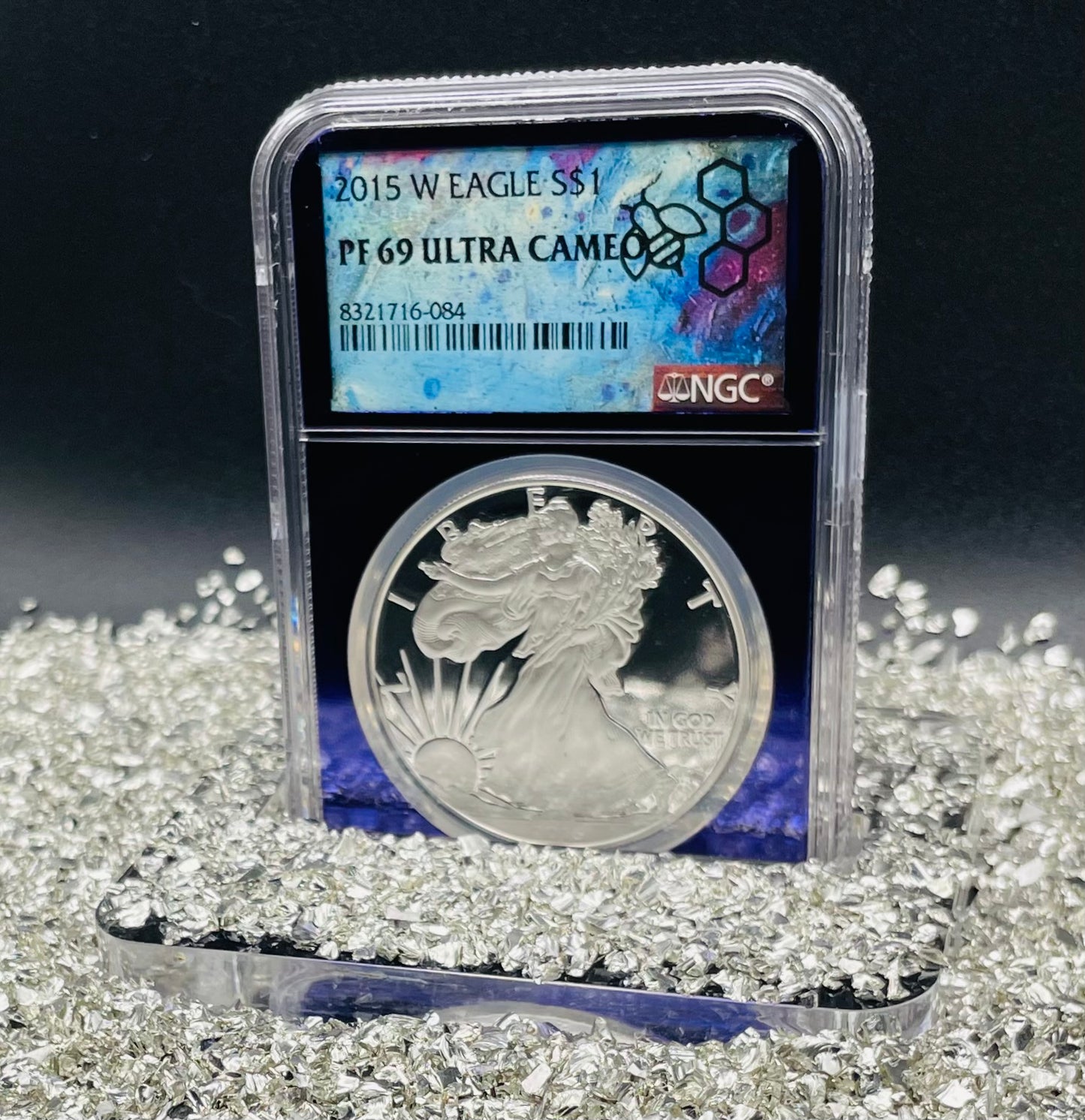 Proof 2015 (W) $1 American Silver Eagle NGC PF69 Trader Bea Private Issue Purple Foil New Holder Rare