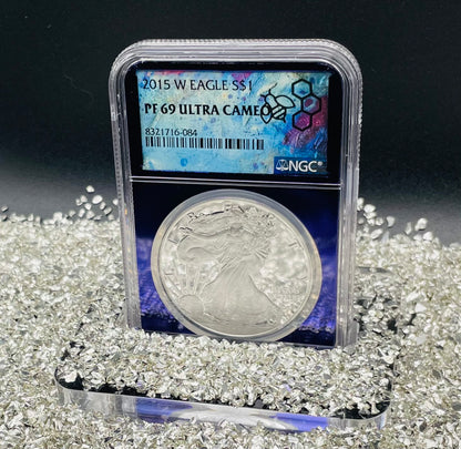 Proof 2015 (W) $1 American Silver Eagle NGC PF69 Trader Bea Private Issue Purple Foil New Holder Rare