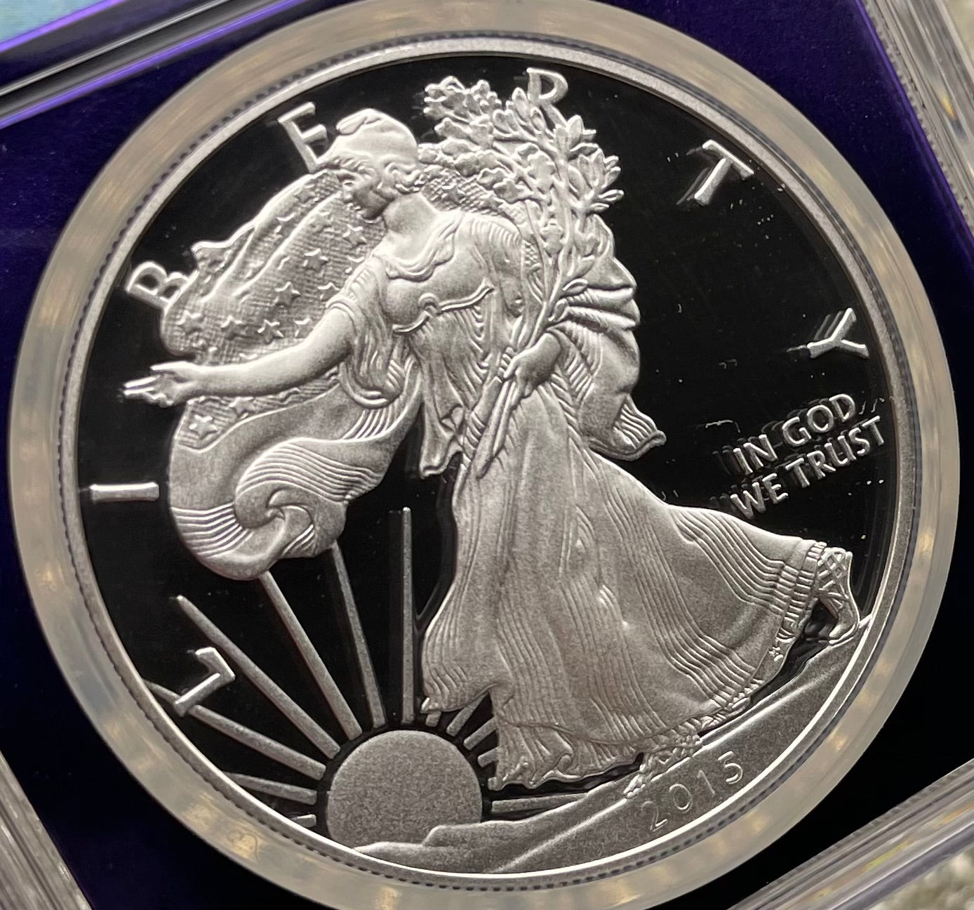 Proof 2015 (W) $1 American Silver Eagle NGC PF69 Trader Bea Private Issue Purple Foil New Holder Rare