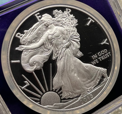 Proof 2015 (W) $1 American Silver Eagle NGC PF69 Trader Bea Private Issue Purple Foil New Holder Rare