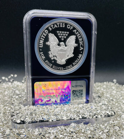 Proof 2015 (W) $1 American Silver Eagle NGC PF69 Trader Bea Private Issue Purple Foil New Holder Rare