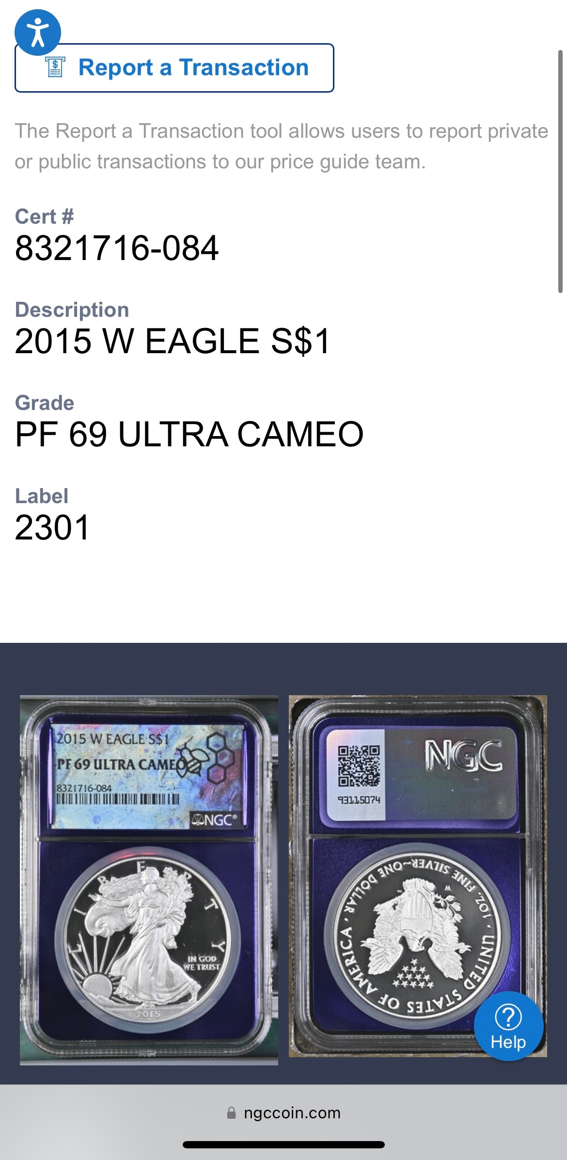 Proof 2015 (W) $1 American Silver Eagle NGC PF69 Trader Bea Private Issue Purple Foil New Holder Rare