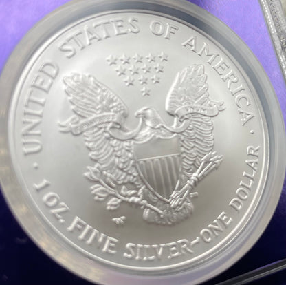 Burnished 2007 $1 (W) American Silver Eagle NGC MS70 Private Issue Limited Edition Trader Bea Purple Holder Mint Condition