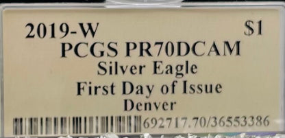 Proof 2019 (W) $1 American Silver Eagle PCGS PR70DCAM FDOI (Denver) Master Designer Cleveland Signed (1 of 213)