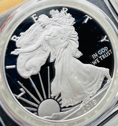 Proof 2019 (W) $1 American Silver Eagle PCGS PR70DCAM FDOI (Denver) Master Designer Cleveland Signed (1 of 498)
