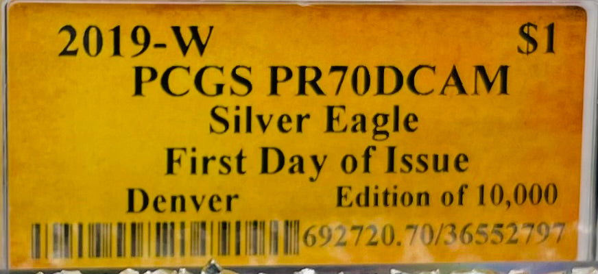 Proof 2019 (W) $1 American Silver Eagle PCGS PR70DCAM FDOI (Denver) Master Designer Cleveland Signed (1 of 498)