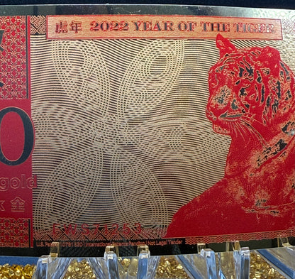 100 MG 24K GOLD 2022 YEAR OF THE TIGER GOLD AURUM NOTES ALPHA Rare! [Barcode FWS71253]