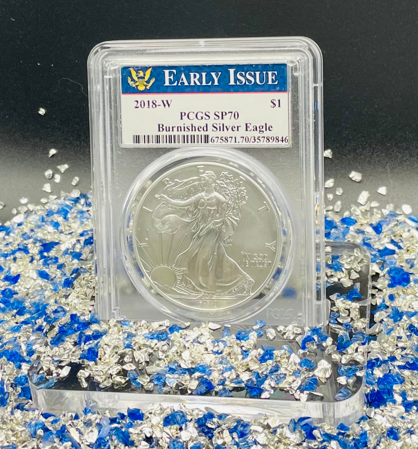 Burnished 2018 (W) $1 American Silver Eagle PCGS SP70 Early Issue Rare Blue Label (1 of 3,774)