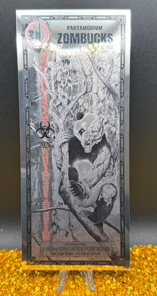 1/1000 OZT PANDAMONIUM ZOMBUCK WORLD SILVER AURUM NOTE & SLEEVE MINT (Rare 1 of 10,000)