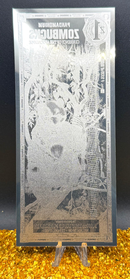 1/1000 OZT PANDAMONIUM ZOMBUCK WORLD SILVER AURUM NOTE & SLEEVE MINT (Rare 1 of 10,000)
