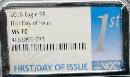 2018 $1 American Silver Eagle NGC MS70 First Day of Issue Rare Silver Foil Holder Low Mintage