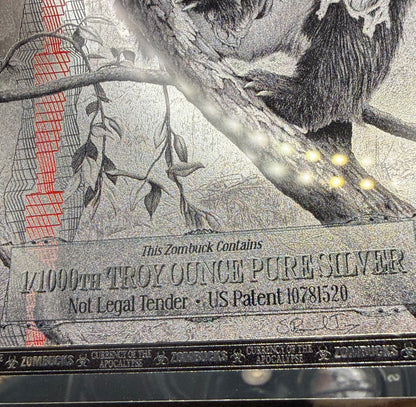 1/1000 OZT PANDAMONIUM ZOMBUCK WORLD SILVER AURUM NOTE & SLEEVE MINT (Rare 1 of 10,000)