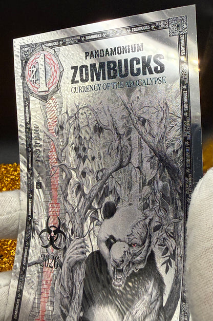 1/1000 OZT PANDAMONIUM ZOMBUCK WORLD SILVER AURUM NOTE & SLEEVE MINT (Rare 1 of 10,000)