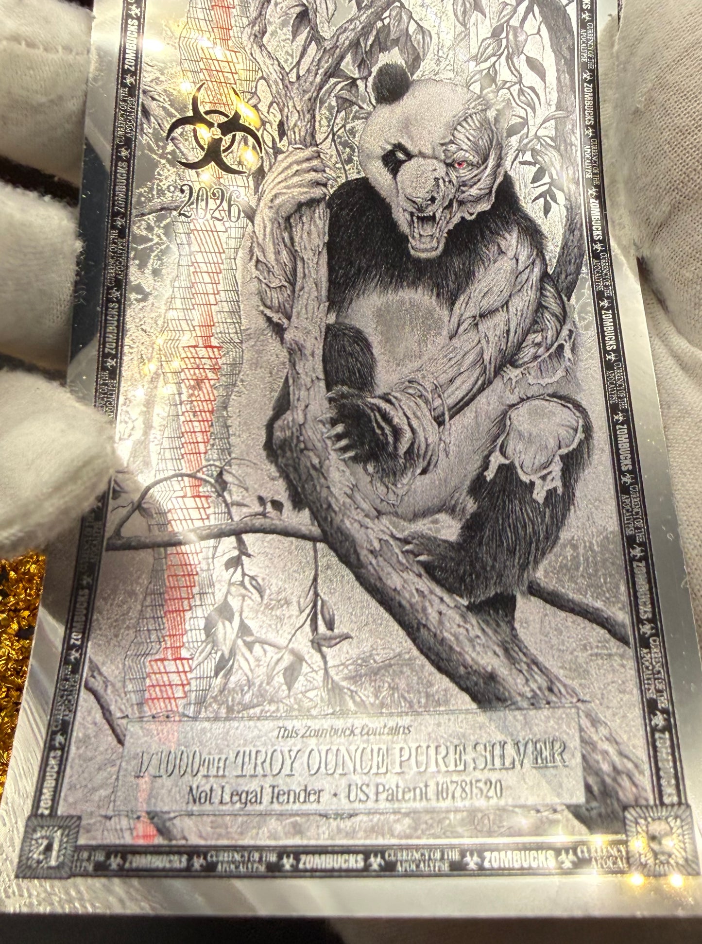 1/1000 OZT PANDAMONIUM ZOMBUCK WORLD SILVER AURUM NOTE & SLEEVE MINT (Rare 1 of 10,000)