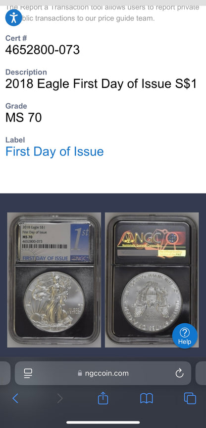 2018 $1 American Silver Eagle NGC MS70 First Day of Issue Rare Silver Foil Holder Low Mintage