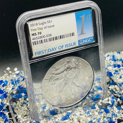 2018 $1 American Silver Eagle NGC MS70 First Day of Issue Rare Silver Foil Holder Low Mintage