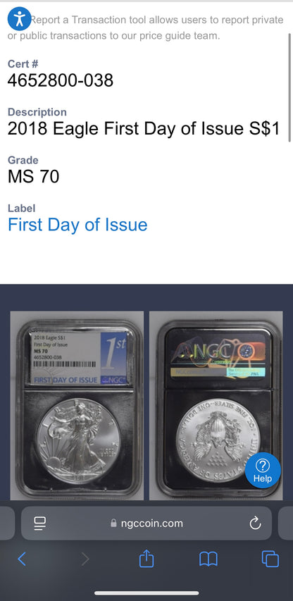 2018 $1 American Silver Eagle NGC MS70 First Day of Issue Rare Silver Foil Holder Low Mintage