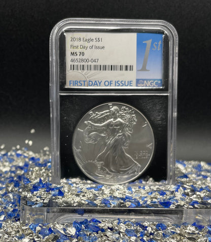 2018 $1 American Silver Eagle NGC MS70 First Day of Issue Rare Silver Foil Holder Low Mintage