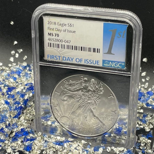 2018 $1 American Silver Eagle NGC MS70 First Day of Issue Rare Silver Foil Holder Low Mintage