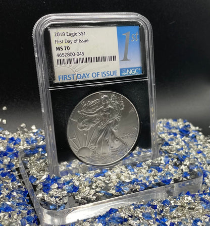 2018 $1 American Silver Eagle NGC MS70 First Day of Issue Rare Silver Foil Holder Low Mintage